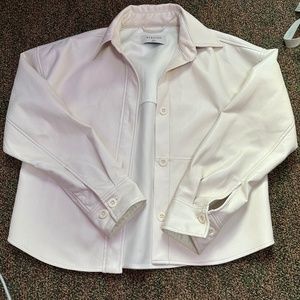 Aritzia Babaton Cream Vegan Leather Matte Pelli Hip Shirt Jacket